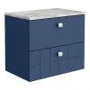 Venice Abstract 600mm Blue Vanity Unit - Wall Hung 2 Drawer Unit with Grey Worktop & Chrome Handles -Wall Hung Vanity Units Shop VWH6BLUGRE n p
