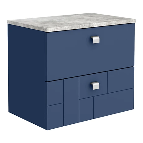 Venice Abstract 600mm Blue Vanity Unit - Wall Hung 2 Drawer Unit with Grey Worktop & Chrome Handles 3 Venice Abstract 600mm Blue Vanity Unit - Wall Hung 2 Drawer Unit with Grey Worktop & Chrome Handles