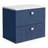Venice Abstract 600mm Blue Vanity Unit - Wall Hung 2 Drawer Unit with White Worktop & Chrome Handles 1 Venice Abstract 600mm Blue Vanity Unit - Wall Hung 2 Drawer Unit with White Worktop & Chrome Handles -Wall Hung Vanity Units Shop VWH6BLUWHI n p