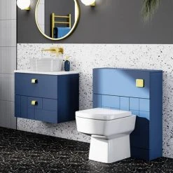 Venice Abstract 600mm Blue Vanity Unit - Wall Hung 2 Drawer Unit with White Worktop & Brushed Brass Handles 10 Venice Abstract 600mm Blue Vanity Unit - Wall Hung 2 Drawer Unit with White Worktop & Brushed Brass Handles -Wall Hung Vanity Units Shop VWH6BLUWHIB d3 460