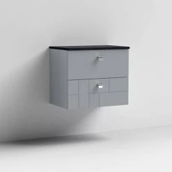 Venice Abstract 600mm Grey Vanity Unit - Wall Hung 2 Drawer Unit with Black Worktop & Chrome Handles 10 Venice Abstract 600mm Grey Vanity Unit - Wall Hung 2 Drawer Unit with Black Worktop & Chrome Handles -Wall Hung Vanity Units Shop VWH6GREBLK D1 460