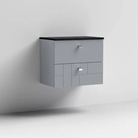 Venice Abstract 600mm Grey Vanity Unit - Wall Hung 2 Drawer Unit with Black Worktop & Chrome Handles 5 Venice Abstract 600mm Grey Vanity Unit - Wall Hung 2 Drawer Unit with Black Worktop & Chrome Handles - Image 3
