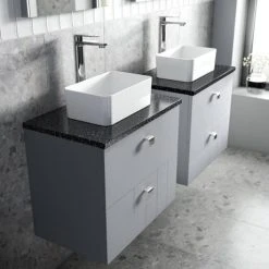 Venice Abstract 600mm Grey Vanity Unit - Wall Hung 2 Drawer Unit with Black Worktop & Chrome Handles 11 Venice Abstract 600mm Grey Vanity Unit - Wall Hung 2 Drawer Unit with Black Worktop & Chrome Handles -Wall Hung Vanity Units Shop VWH6GREBLK D2 460