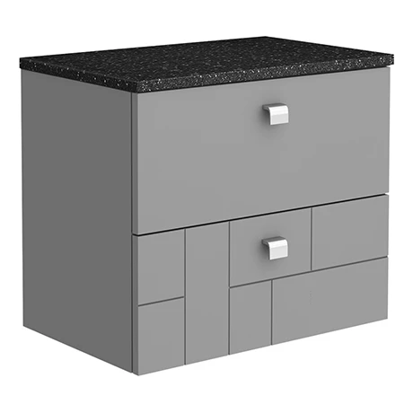 Venice Abstract 600mm Grey Vanity Unit - Wall Hung 2 Drawer Unit with Black Worktop & Chrome Handles 3 Venice Abstract 600mm Grey Vanity Unit - Wall Hung 2 Drawer Unit with Black Worktop & Chrome Handles