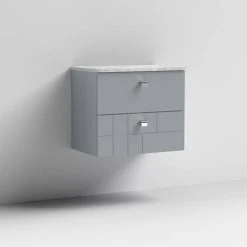 Venice Abstract 600mm Grey Vanity Unit - Wall Hung 2 Drawer Unit with Grey Worktop & Chrome Handles -Wall Hung Vanity Units Shop VWH6GREGRE D1 460