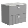 Venice Abstract 600mm Grey Vanity Unit - Wall Hung 2 Drawer Unit with Grey Worktop & Chrome Handles -Wall Hung Vanity Units Shop VWH6GREGRE n p