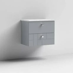 Venice Abstract 600mm Grey Vanity Unit - Wall Hung 2 Drawer Unit with White Worktop & Chrome Handles -Wall Hung Vanity Units Shop VWH6GREWHI D1 460