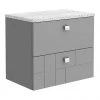 Venice Abstract 600mm Grey Vanity Unit - Wall Hung 2 Drawer Unit with White Worktop & Chrome Handles -Wall Hung Vanity Units Shop VWH6GREWHI n p