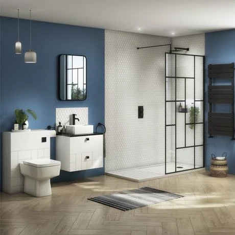 Venice Abstract 600mm White Vanity - Wall Hung 2 Drawer Unit with Black Worktop & Matt Black Handles 8 Venice Abstract 600mm White Vanity - Wall Hung 2 Drawer Unit with Black Worktop & Matt Black Handles - Image 6