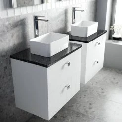 Venice Abstract 600mm White Vanity Unit - Wall Hung 2 Drawer Unit with Black Worktop & Chrome Handles 11 Venice Abstract 600mm White Vanity Unit - Wall Hung 2 Drawer Unit with Black Worktop & Chrome Handles -Wall Hung Vanity Units Shop VWH6WHIBLK D1 460