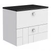 Venice Abstract 600mm White Vanity Unit - Wall Hung 2 Drawer Unit with Black Worktop & Chrome Handles 2 Venice Abstract 600mm White Vanity Unit - Wall Hung 2 Drawer Unit with Black Worktop & Chrome Handles -Wall Hung Vanity Units Shop VWH6WHIBLK n prod