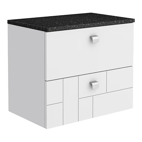 Venice Abstract 600mm White Vanity Unit - Wall Hung 2 Drawer Unit with Black Worktop & Chrome Handles 3 Venice Abstract 600mm White Vanity Unit - Wall Hung 2 Drawer Unit with Black Worktop & Chrome Handles