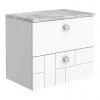 Venice Abstract 600mm White Vanity Unit - Wall Hung 2 Drawer Unit with Grey Worktop & Chrome Handles -Wall Hung Vanity Units Shop VWH6WHIGRE n p