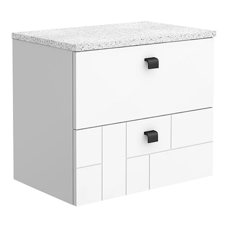 Venice Abstract 600mm White Vanity - Wall Hung 2 Drawer Unit with White Worktop & Matt Black Handles 3 Venice Abstract 600mm White Vanity - Wall Hung 2 Drawer Unit with White Worktop & Matt Black Handles