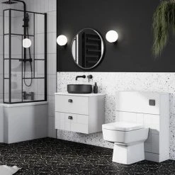 Venice Abstract 600 White Vanity - Wall Hung 2-Drawer Unit w. White Worktop, Round Matt Black Basin & Handles 13 Venice Abstract 600 White Vanity - Wall Hung 2-Drawer Unit w. White Worktop, Round Matt Black Basin & Handles -Wall Hung Vanity Units Shop VWH6WHIWHIB2 d5 460