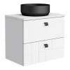 Venice Abstract 600 White Vanity - Wall Hung 2-Drawer Unit w. White Worktop, Round Matt Black Basin & Handles 2 Venice Abstract 600 White Vanity - Wall Hung 2-Drawer Unit w. White Worktop, Round Matt Black Basin & Handles -Wall Hung Vanity Units Shop VWH6WHIWHIB2 p
