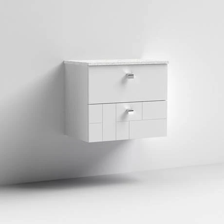 Venice Abstract 600mm White Vanity Unit - Wall Hung 2 Drawer Unit with White Worktop & Chrome Handles 5 Venice Abstract 600mm White Vanity Unit - Wall Hung 2 Drawer Unit with White Worktop & Chrome Handles - Image 3