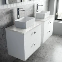 Venice Abstract 600mm White Vanity Unit - Wall Hung 2 Drawer Unit with White Worktop & Chrome Handles 11 Venice Abstract 600mm White Vanity Unit - Wall Hung 2 Drawer Unit with White Worktop & Chrome Handles -Wall Hung Vanity Units Shop VWH6WHIWHI D2 460