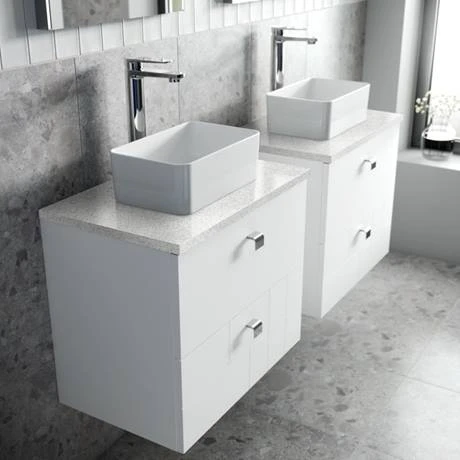 Venice Abstract 600mm White Vanity Unit - Wall Hung 2 Drawer Unit with White Worktop & Chrome Handles 6 Venice Abstract 600mm White Vanity Unit - Wall Hung 2 Drawer Unit with White Worktop & Chrome Handles - Image 4