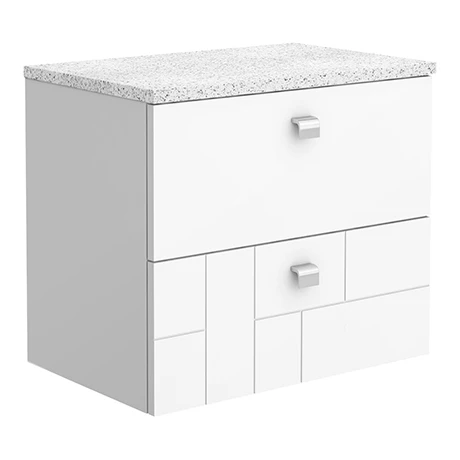 Venice Abstract 600mm White Vanity Unit - Wall Hung 2 Drawer Unit with White Worktop & Chrome Handles 3 Venice Abstract 600mm White Vanity Unit - Wall Hung 2 Drawer Unit with White Worktop & Chrome Handles