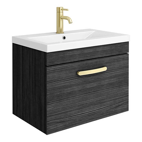 Brooklyn 600mm Black Wall Hung 1-Drawer Vanity Unit with Brushed Brass Handle 3 Brooklyn 600mm Black Wall Hung 1-Drawer Vanity Unit with Brushed Brass Handle